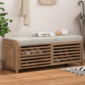 Banc de rangement persienné avec placage en bois d'acacia