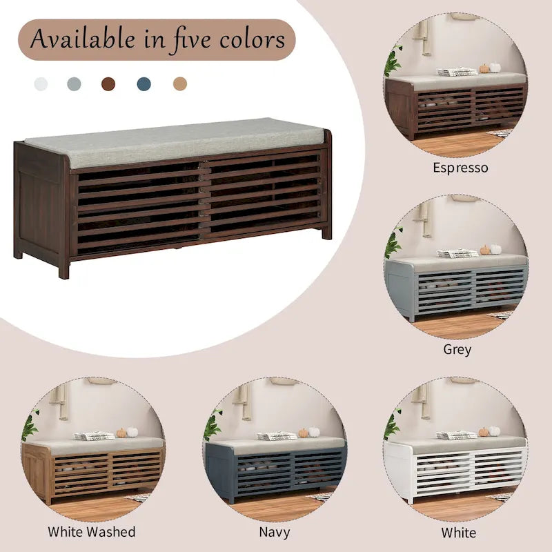 Banc de rangement persienné avec placage en bois d'acacia