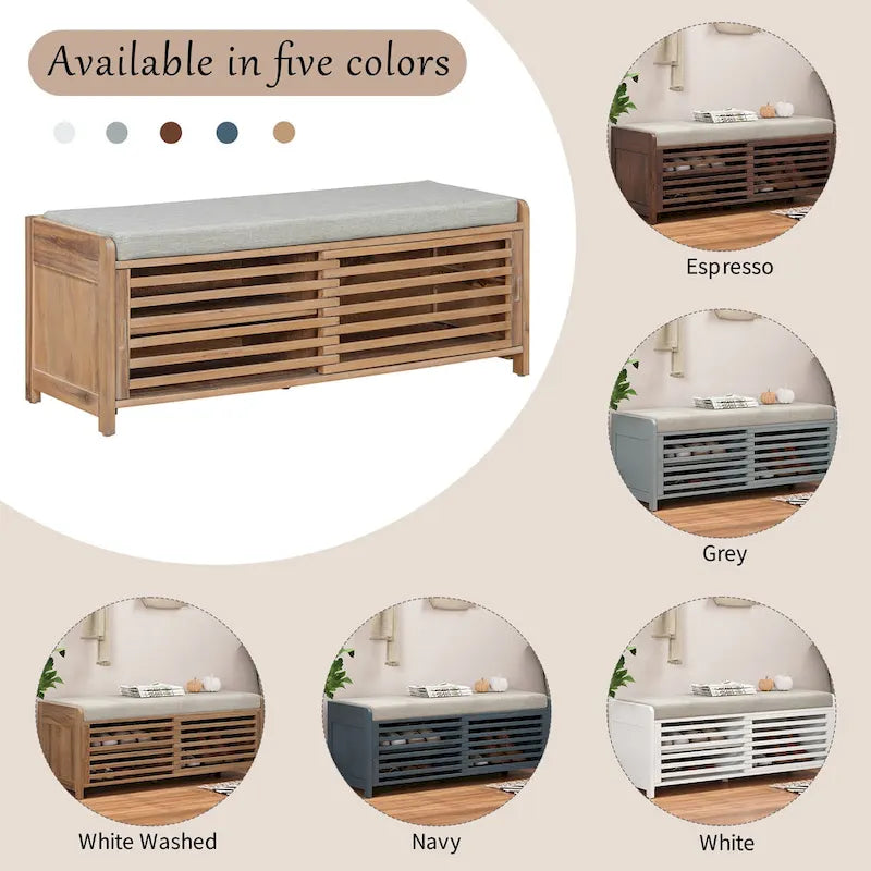 Banc de rangement persienné avec placage en bois d'acacia
