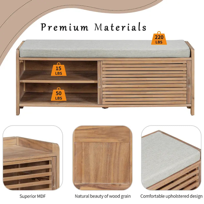 Banc de rangement persienné avec placage en bois d'acacia