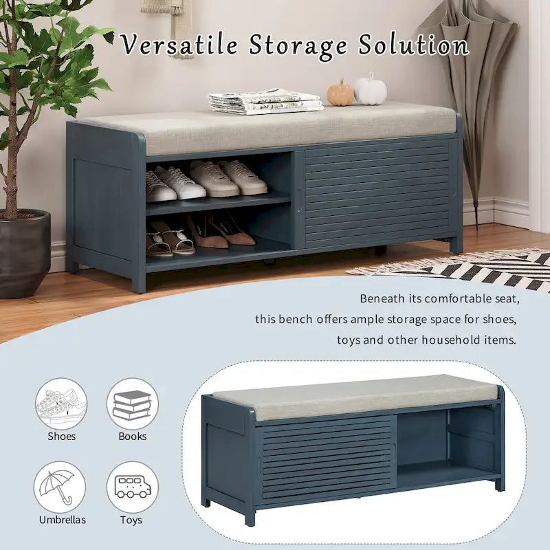 Banc de rangement persienné avec placage en bois d'acacia