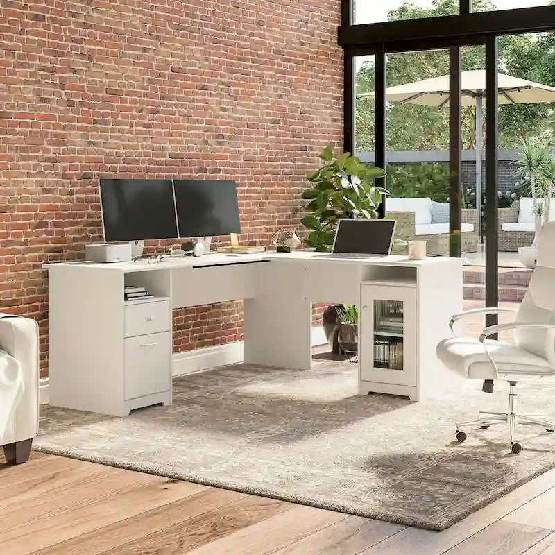 Bureau d'angle en L de 183 cm avec armoire de rangement et tiroir classeur