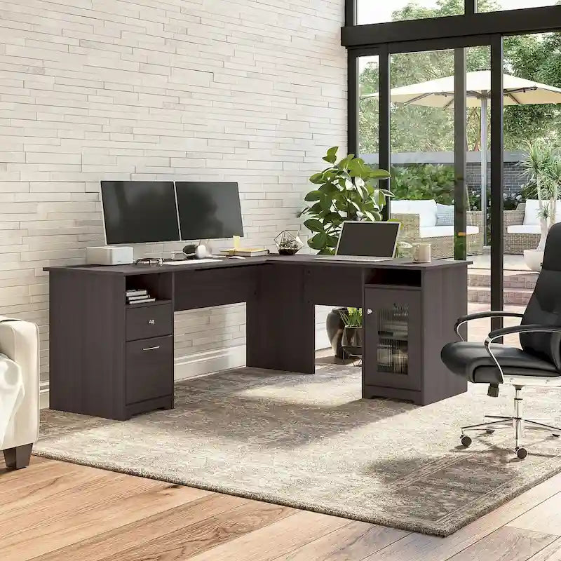 Bureau d'angle en L de 183 cm avec armoire de rangement et tiroir classeur