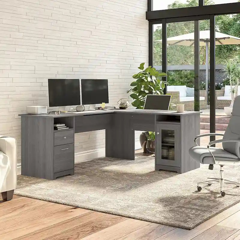 Bureau d'angle en L de 183 cm avec armoire de rangement et tiroir classeur