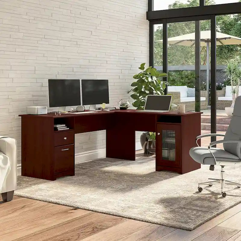 Bureau d'angle en L de 183 cm avec armoire de rangement et tiroir classeur
