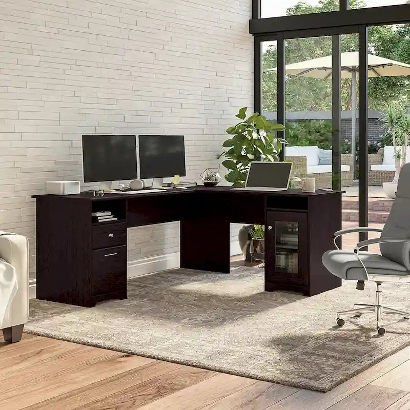 Bureau d'angle en L de 183 cm avec armoire de rangement et tiroir classeur