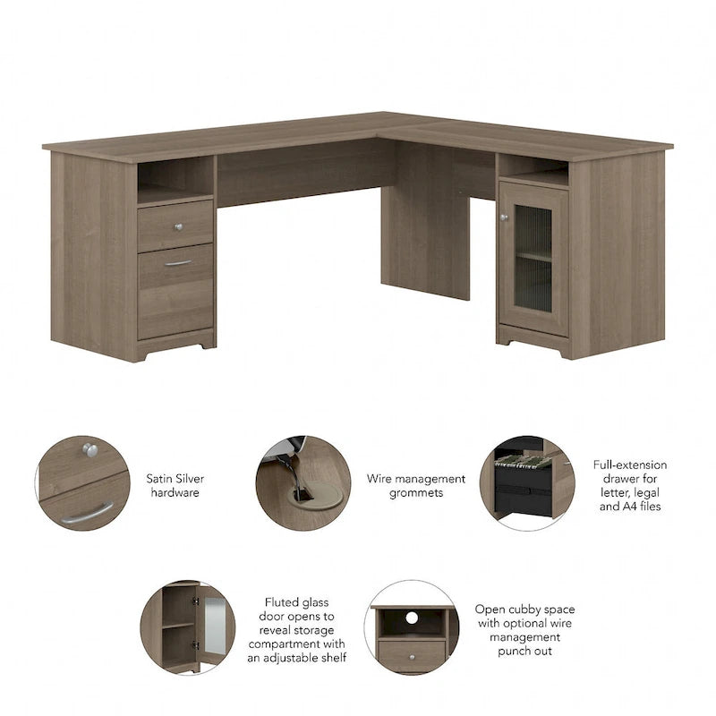 Bureau d'angle en L de 183 cm avec armoire de rangement et tiroir classeur