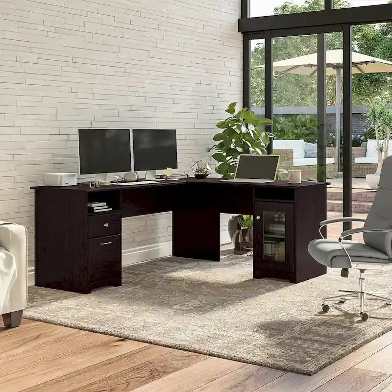 Bureau d'angle en L de 183 cm avec armoire de rangement et tiroir classeur