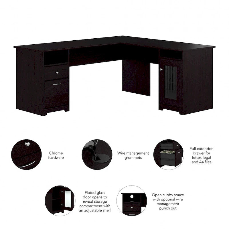 Bureau d'angle en L de 183 cm avec armoire de rangement et tiroir classeur