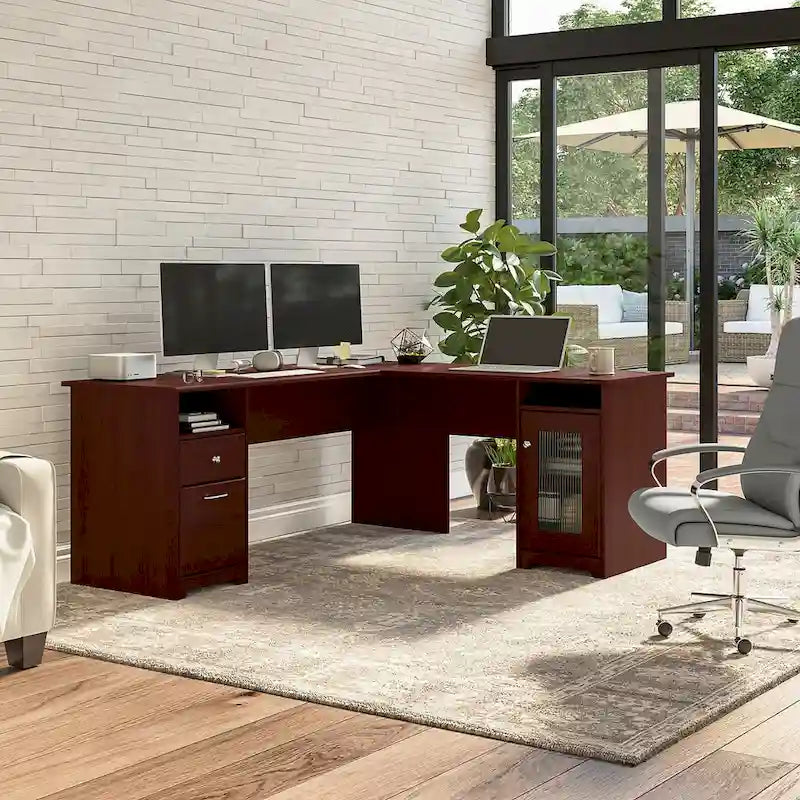 Bureau d'angle en L de 183 cm avec armoire de rangement et tiroir classeur