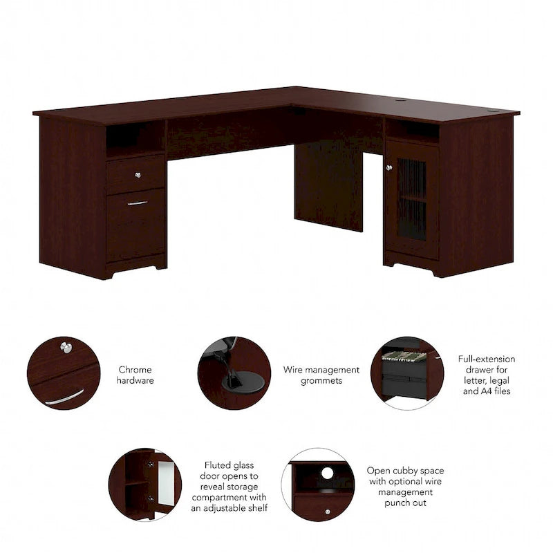 Bureau d'angle en L de 183 cm avec armoire de rangement et tiroir classeur