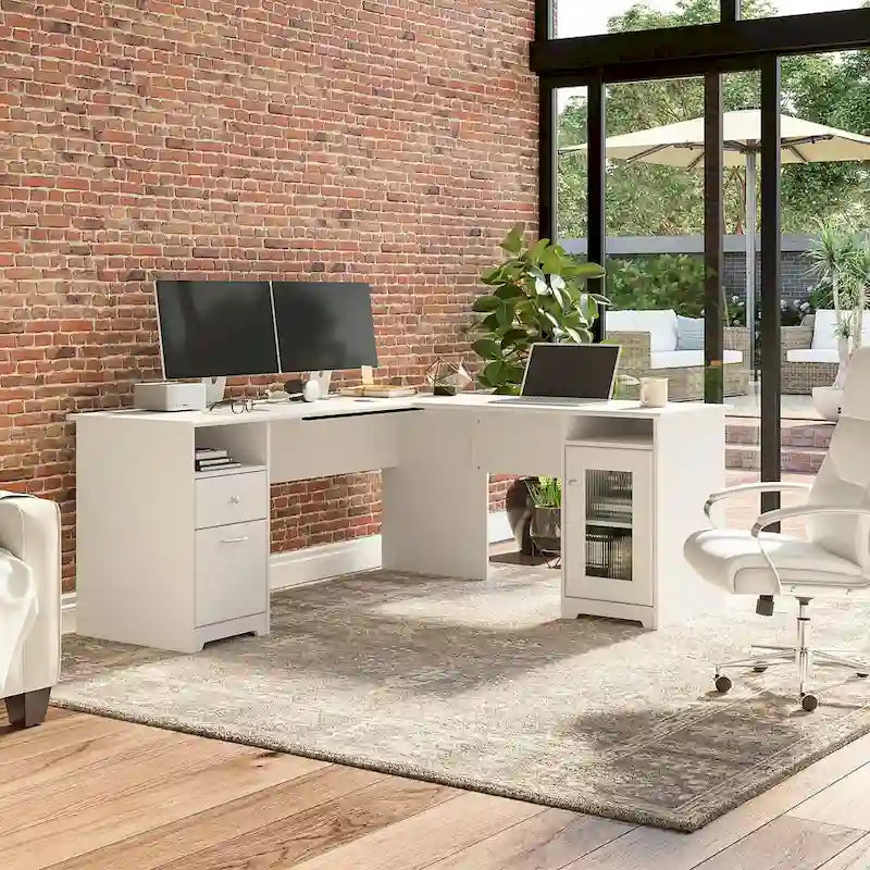 Bureau d'angle en L de 183 cm avec armoire de rangement et tiroir classeur
