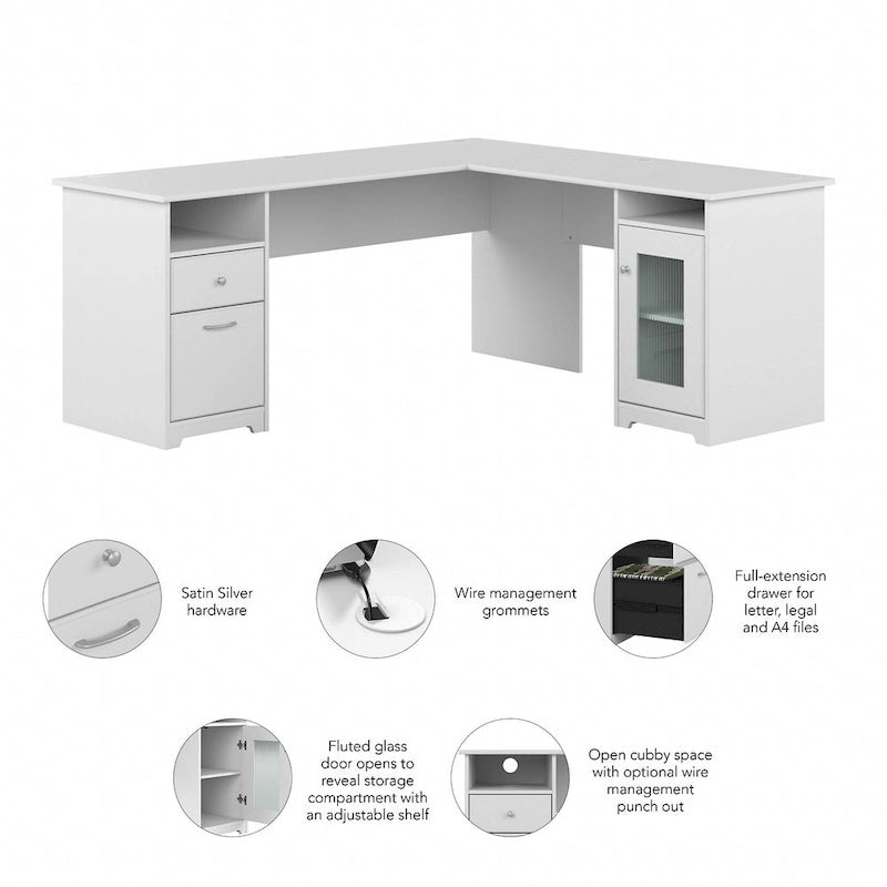 Bureau d'angle en L de 183 cm avec armoire de rangement et tiroir classeur