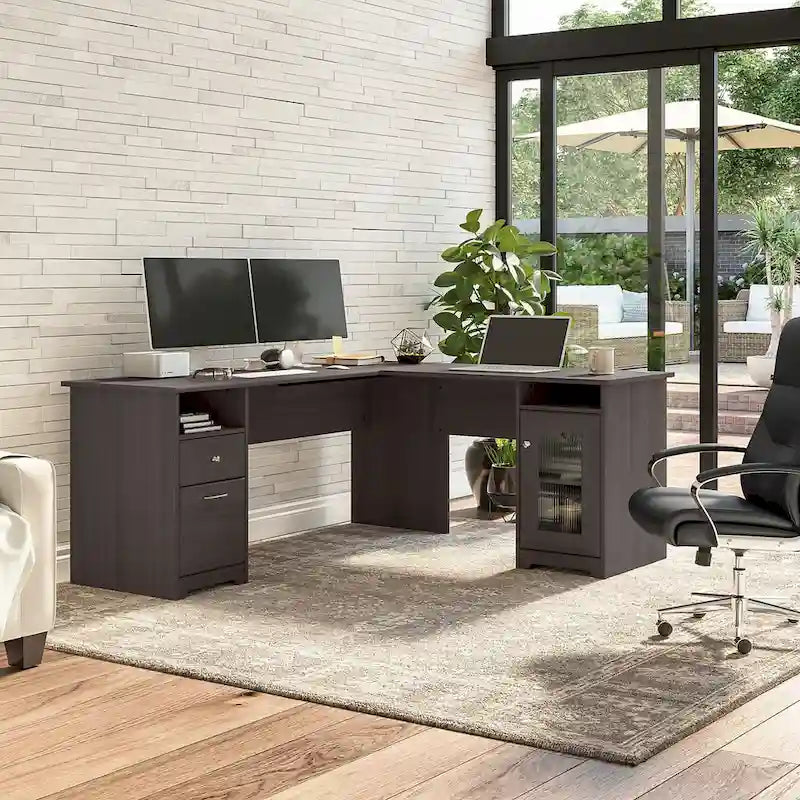 Bureau d'angle en L de 183 cm avec armoire de rangement et tiroir classeur
