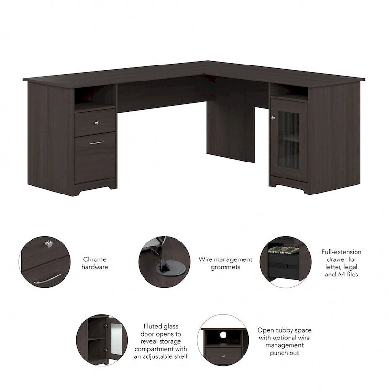 Bureau d'angle en L de 183 cm avec armoire de rangement et tiroir classeur