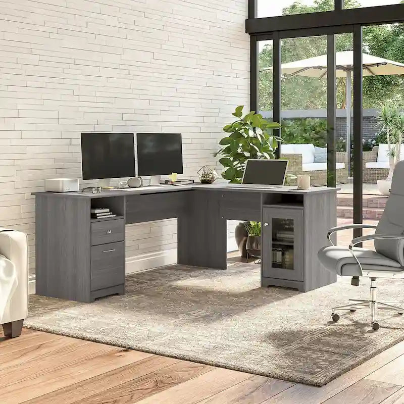 Bureau d'angle en L de 183 cm avec armoire de rangement et tiroir classeur