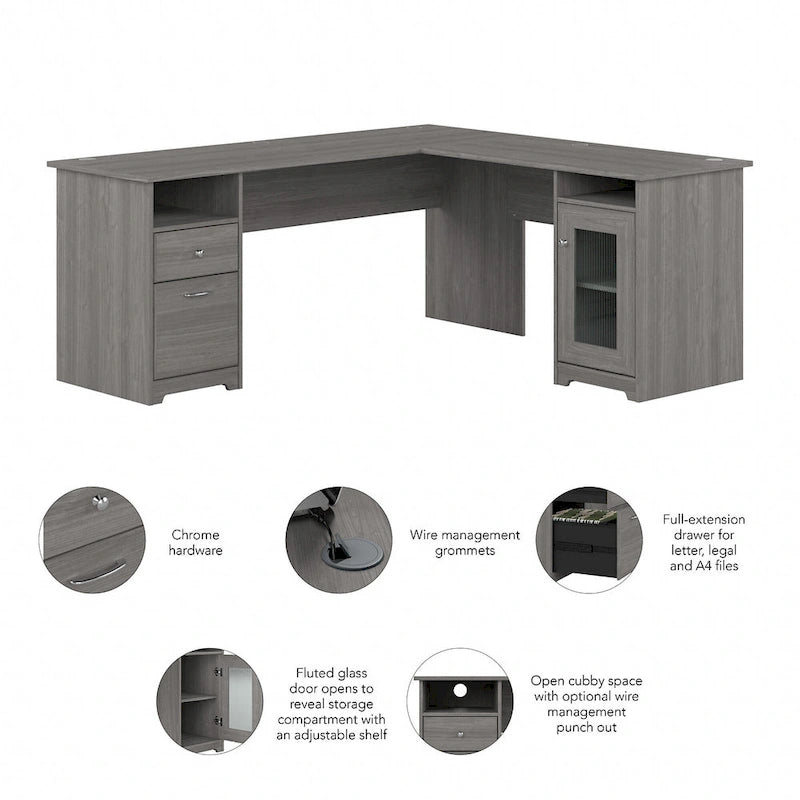 Bureau d'angle en L de 183 cm avec armoire de rangement et tiroir classeur