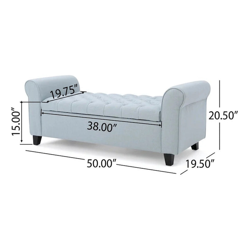 Banc de rangement ottoman rembourré de 50 pouces avec accoudoirs roulés