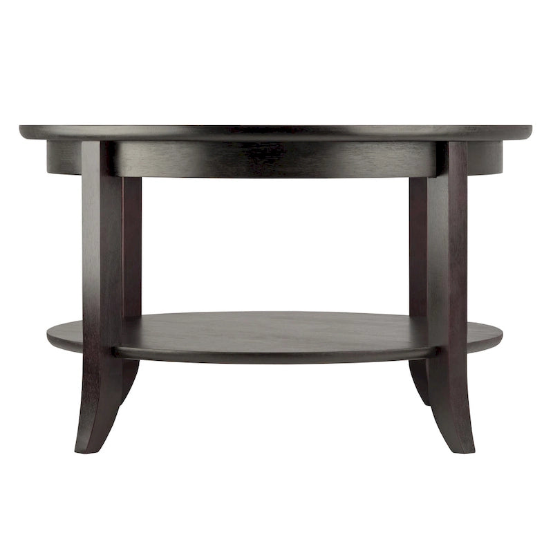 Table basse ronde avec plateau en verre trempé et cadre en bois massif — Finition espresso foncé