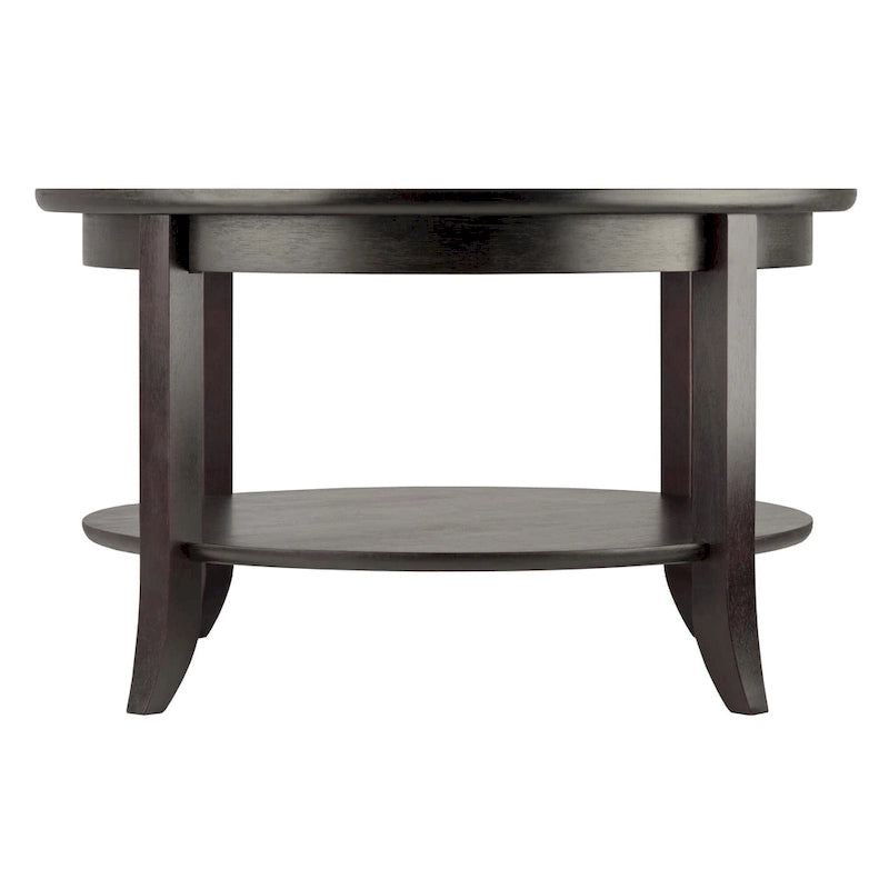 Table basse ronde avec plateau en verre trempé et cadre en bois massif — Finition espresso foncé