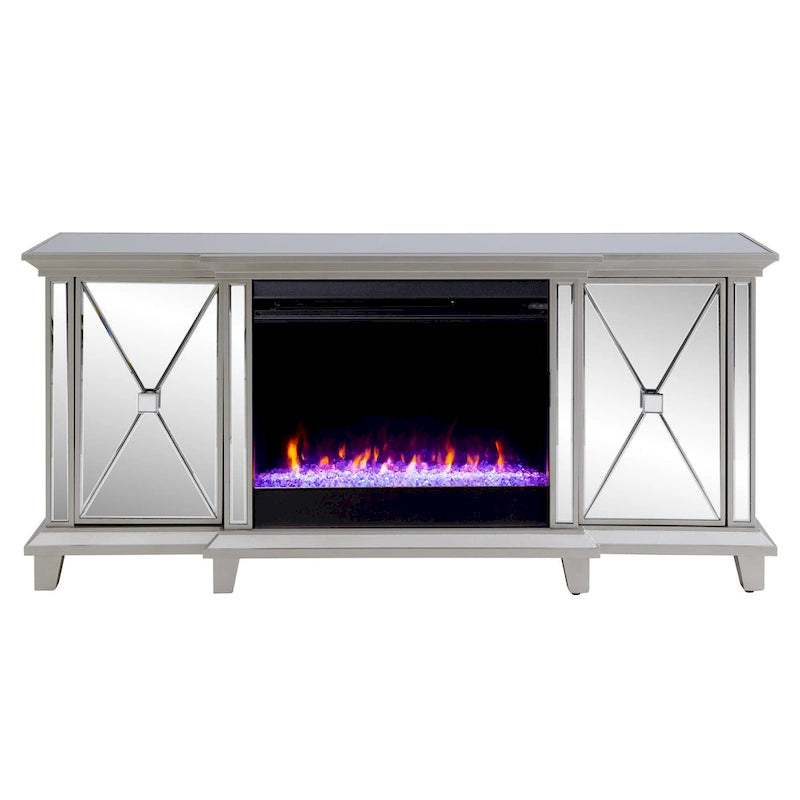 Meuble TV miroir avec insert de cheminée à couleurs changeantes