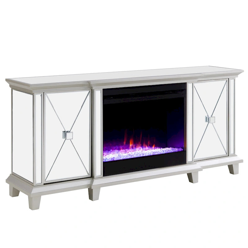 Meuble TV miroir avec insert de cheminée à couleurs changeantes
