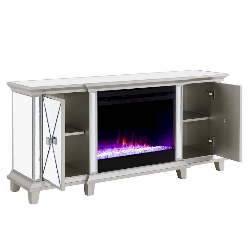 Meuble TV miroir avec insert de cheminée à couleurs changeantes
