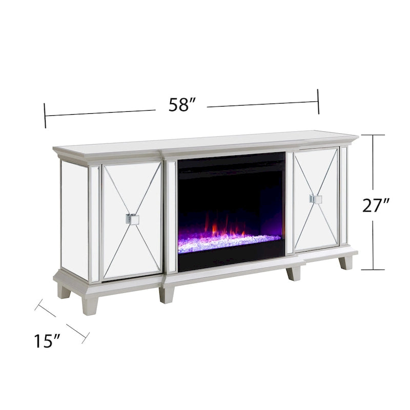 Meuble TV miroir avec insert de cheminée à couleurs changeantes