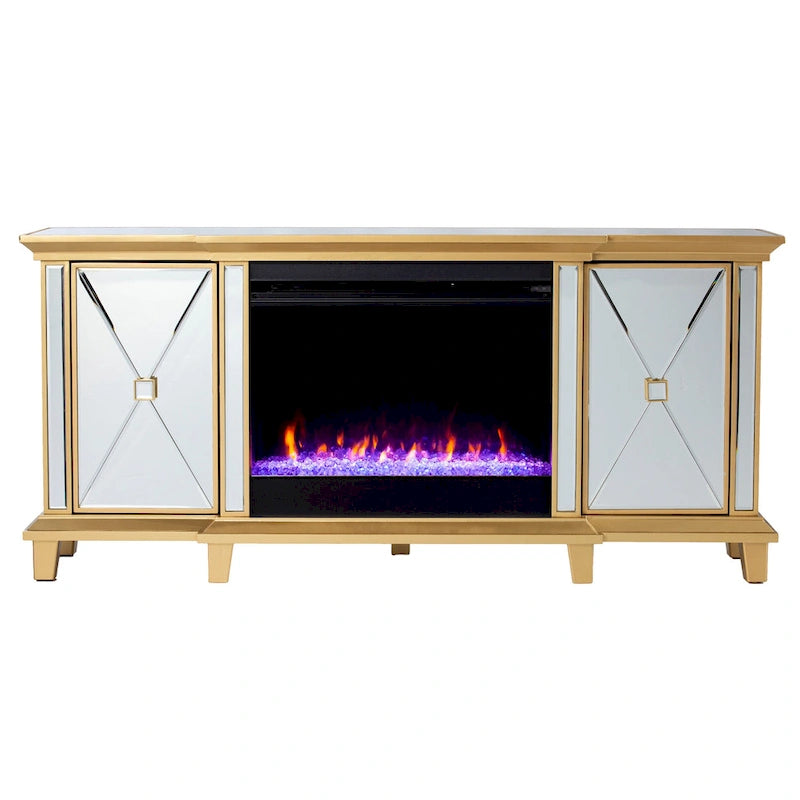Meuble TV miroir avec insert de cheminée à couleurs changeantes