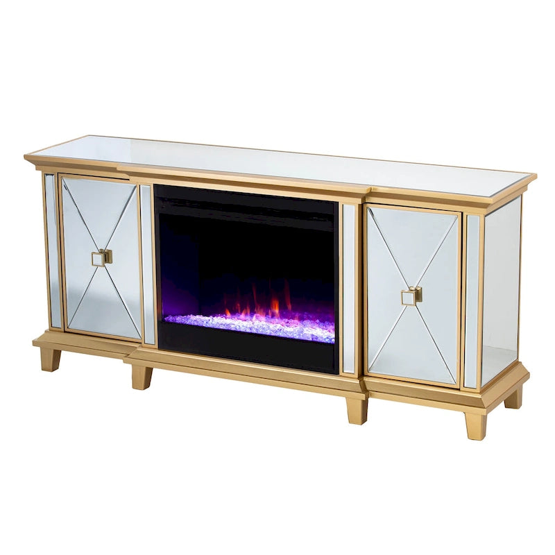 Meuble TV miroir avec insert de cheminée à couleurs changeantes