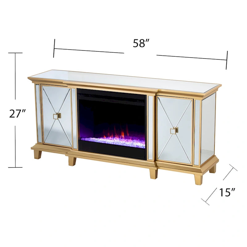 Meuble TV miroir avec insert de cheminée à couleurs changeantes