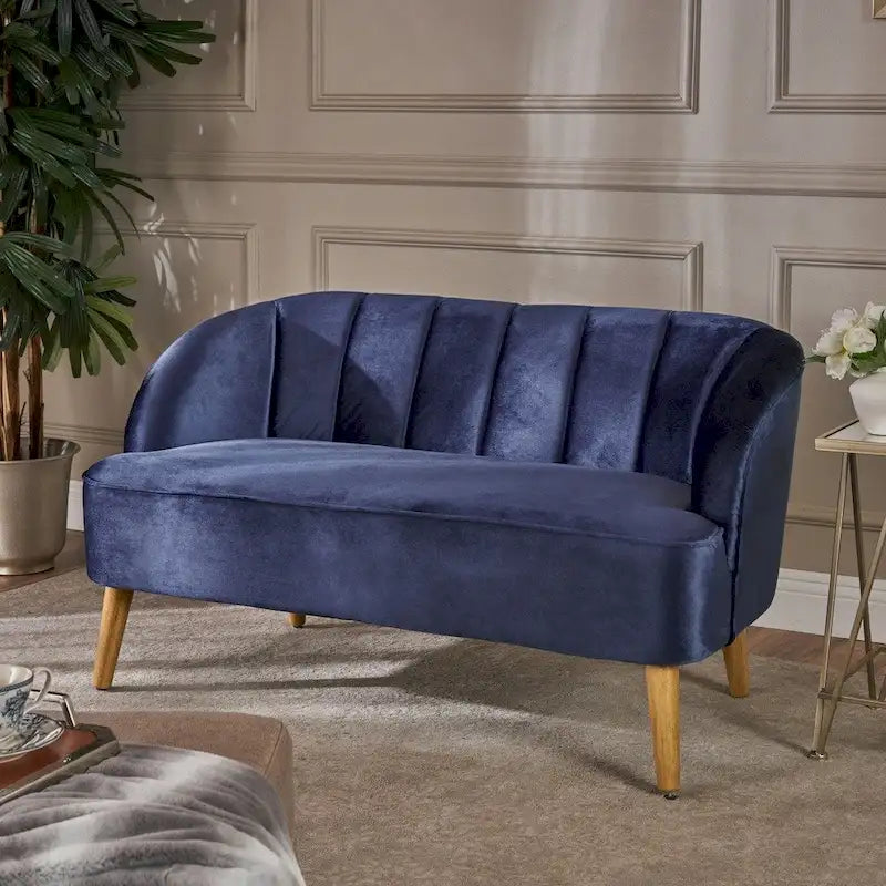 Causeuse rétro moderne en velours avec capitonnage cannelé et pieds fuselés