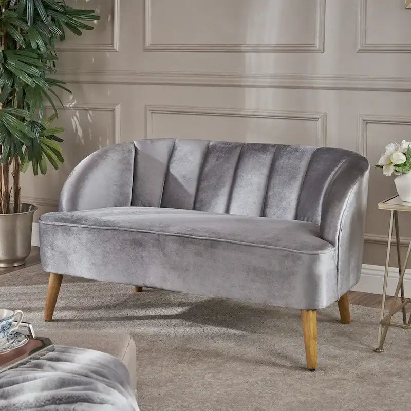 Causeuse rétro moderne en velours avec capitonnage cannelé et pieds fuselés