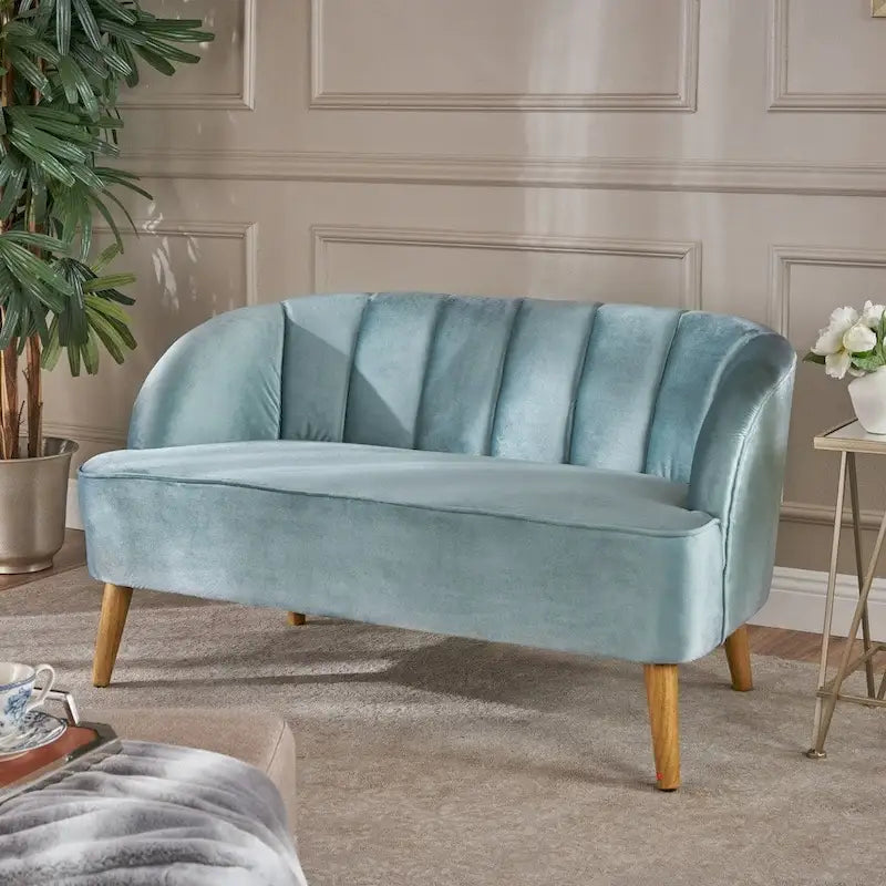 Causeuse rétro moderne en velours avec capitonnage cannelé et pieds fuselés