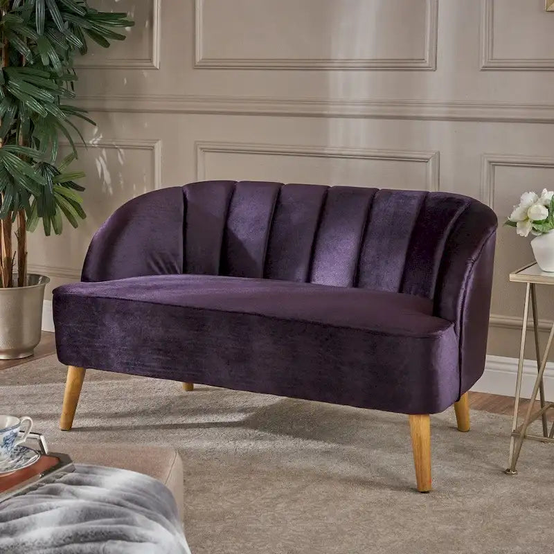 Causeuse rétro moderne en velours avec capitonnage cannelé et pieds fuselés