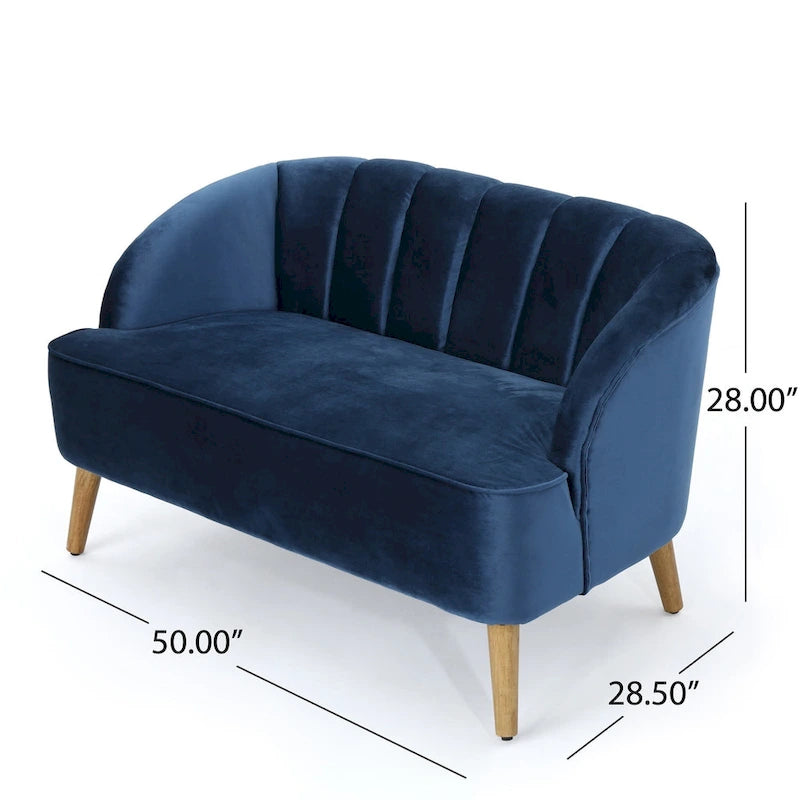 Causeuse rétro moderne en velours avec capitonnage cannelé et pieds fuselés