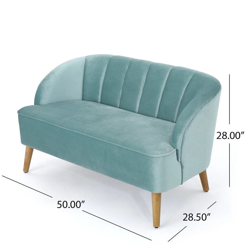 Causeuse rétro moderne en velours avec capitonnage cannelé et pieds fuselés