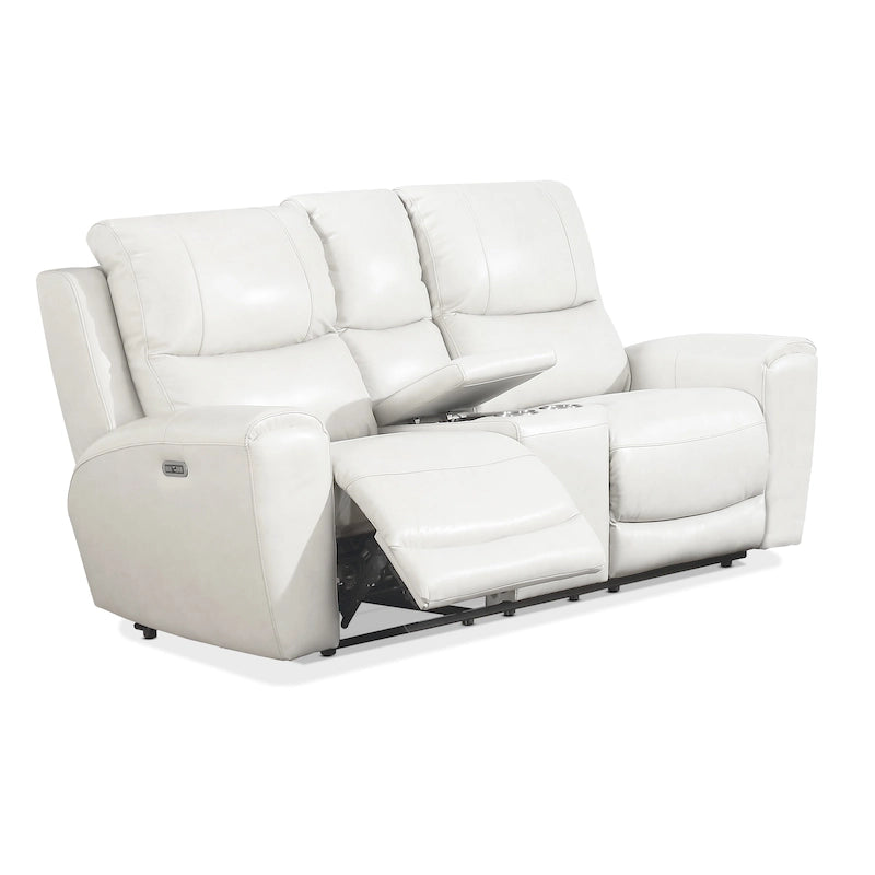 Causeuse inclinable électrique en cuir pleine fleur avec console de rangement et port USB