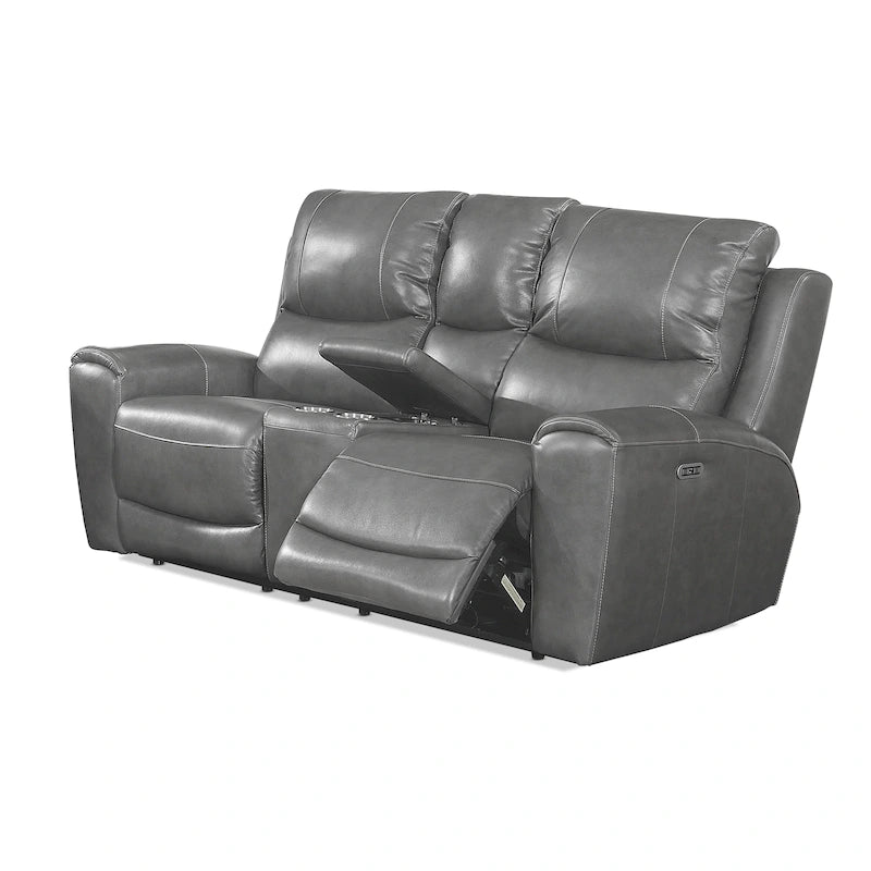 Causeuse inclinable électrique en cuir pleine fleur avec console de rangement et port USB