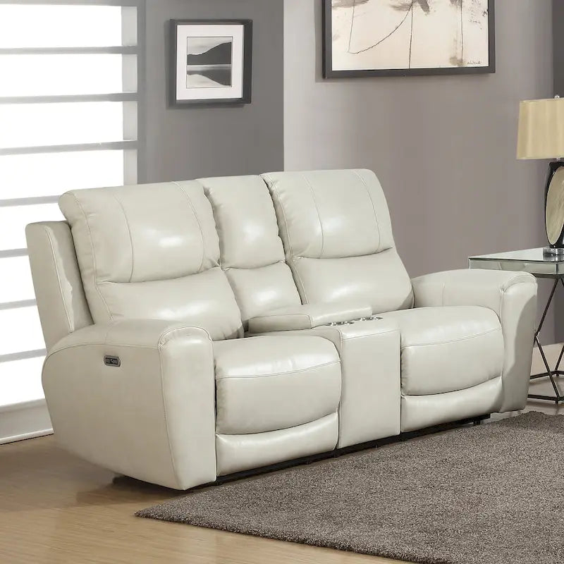 Causeuse inclinable électrique en cuir pleine fleur avec console de rangement et port USB