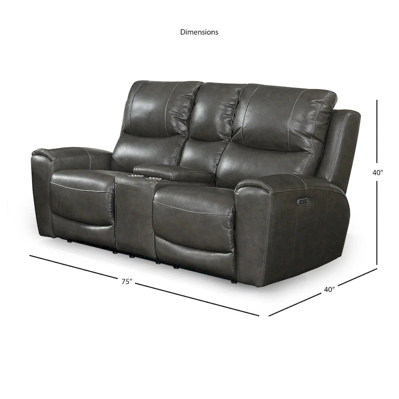 Causeuse inclinable électrique en cuir pleine fleur avec console de rangement et port USB