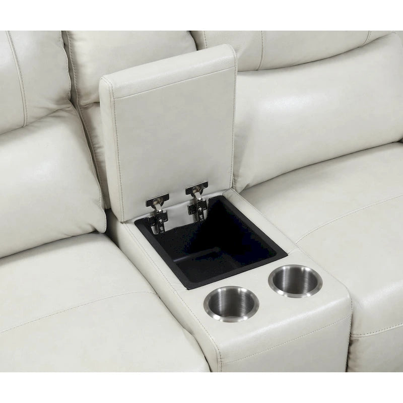 Causeuse inclinable électrique en cuir pleine fleur avec console de rangement et port USB