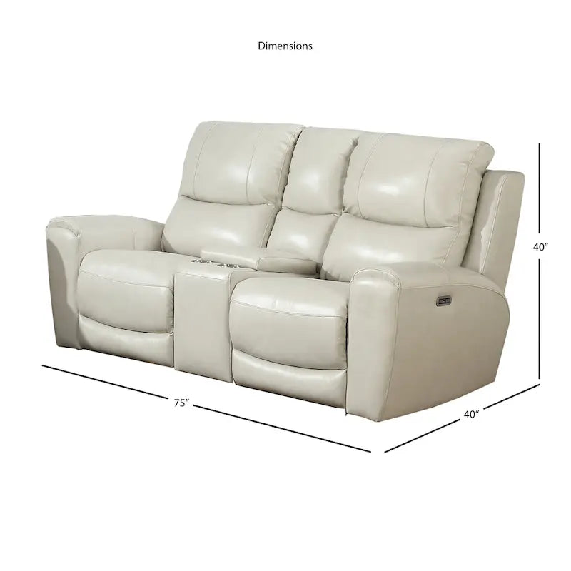 Causeuse inclinable électrique en cuir pleine fleur avec console de rangement et port USB