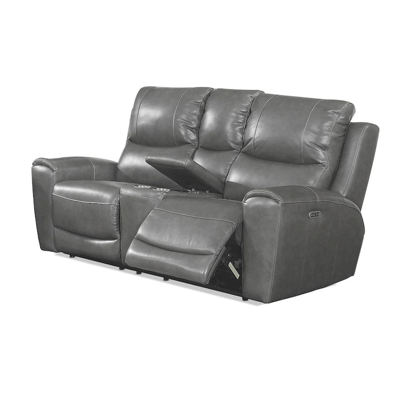 Causeuse inclinable électrique en cuir pleine fleur avec console de rangement et port USB
