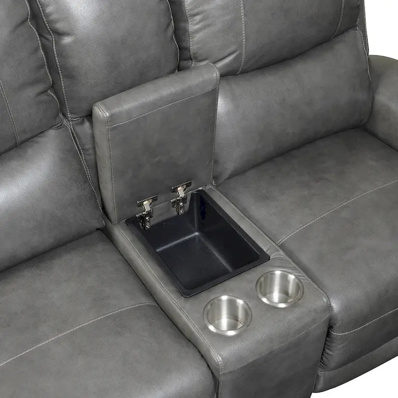 Causeuse inclinable électrique en cuir pleine fleur avec console de rangement et port USB