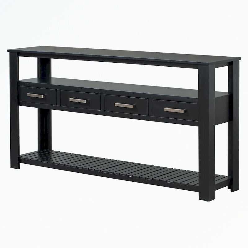 Console avec 4 tiroirs et 2 étagères ouvertes en MDF et pin massif