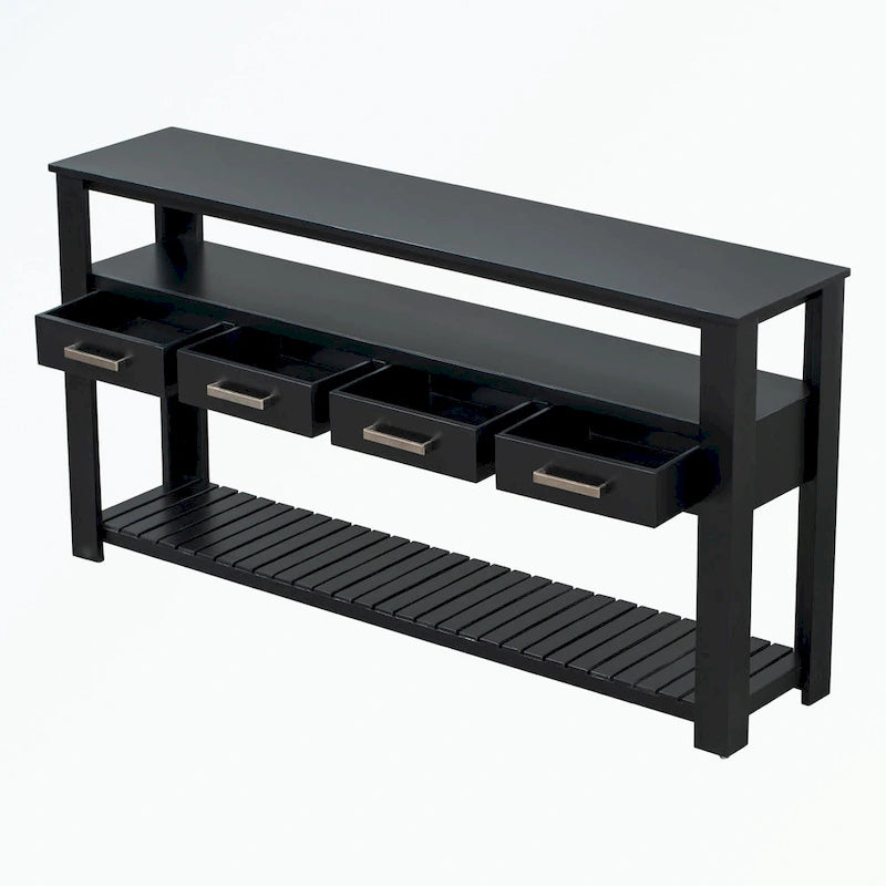 Console avec 4 tiroirs et 2 étagères ouvertes en MDF et pin massif