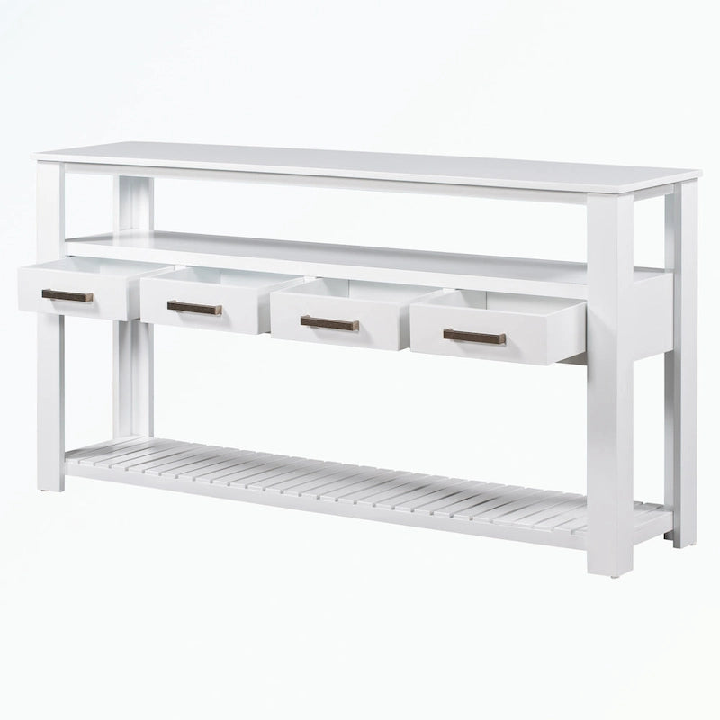 Console avec 4 tiroirs et 2 étagères ouvertes en MDF et pin massif