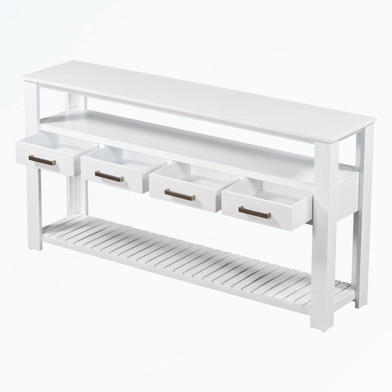 Console avec 4 tiroirs et 2 étagères ouvertes en MDF et pin massif