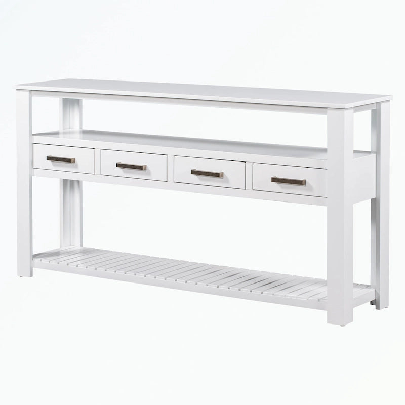 Console avec 4 tiroirs et 2 étagères ouvertes en MDF et pin massif